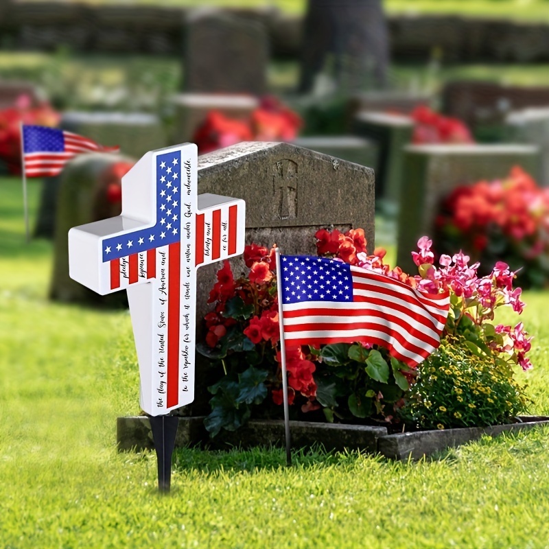 Solar Cross American Flag Independence Day Cemetery Decoration Remembering Loved Ones Memorial For Fallen Soldiers