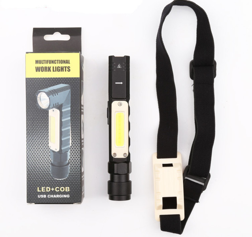 Outdoor Portable 90 Degree Twist Rotary Rechargeable Super Bright Led Cob Powerful Torch Handfree Tactical Flashlight