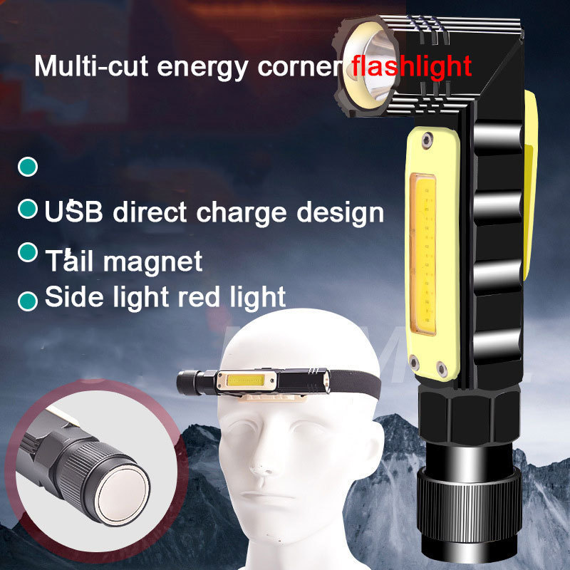 Outdoor Portable 90 Degree Twist Rotary Rechargeable Super Bright Led Cob Powerful Torch Handfree Tactical Flashlight