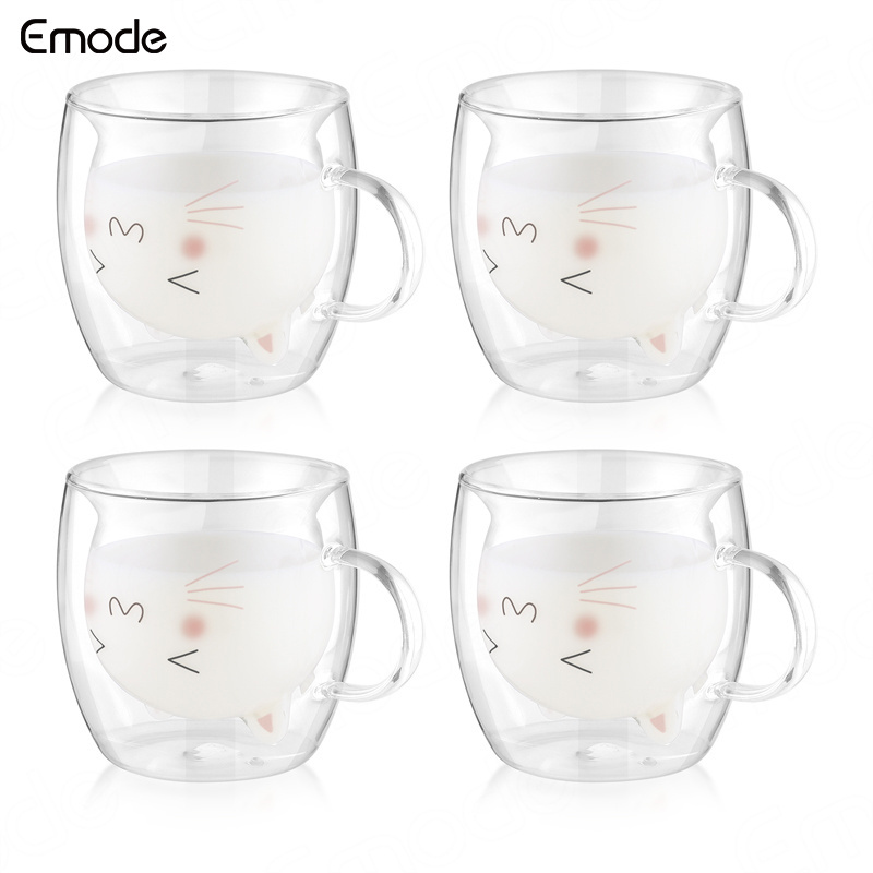 250ml Cute Dog Cat Mug Glass Double Wall Glass Coffee Milk Flower Tea Cup,Gift for Office Birthday Christmas