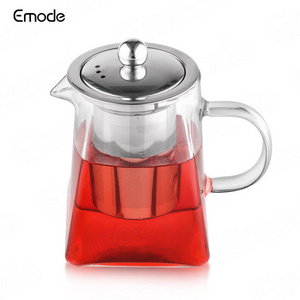 Modern 500 ml Borosilicate Square Glass Tea Pot with Infuser and Strainer Clear Leaf Teapot for Loose Tea