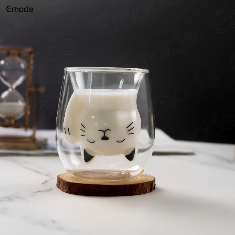 Creative Little Cat Shape Double Layer Borosilicate Glass With Wall Tea Glass Cup Without Handle Coffee Mug