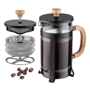 French Press Coffee Maker 34oz Bamboo Coffee Pot Heat Resistant Borosilicate Glass Coffee Press