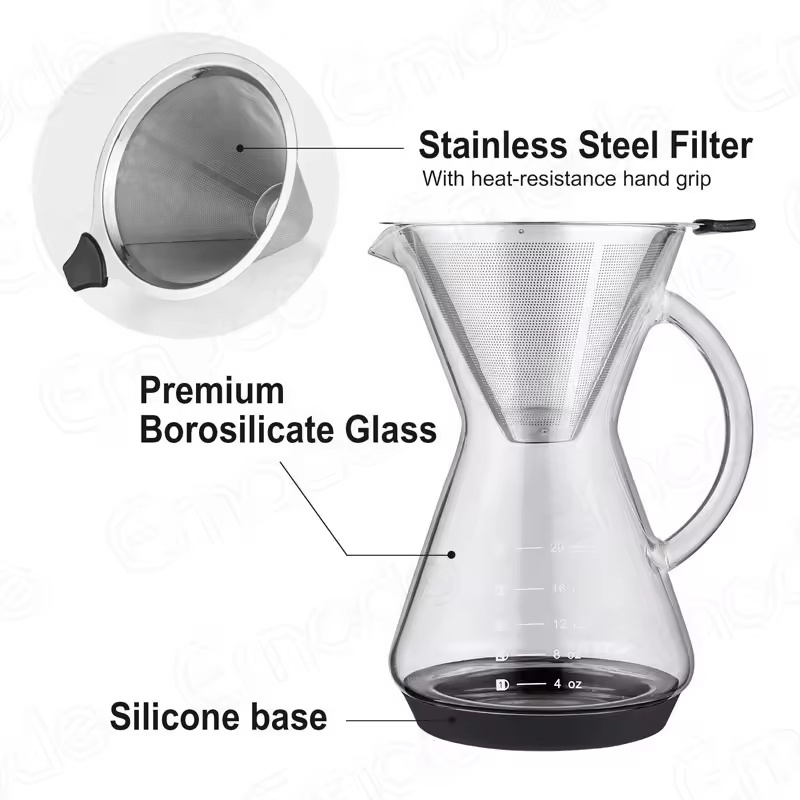 400ml Heat Resistant Borosilicate Glass Coffee Maker Pour Over Glass Coffee Pot With Stainless Steel Strainer