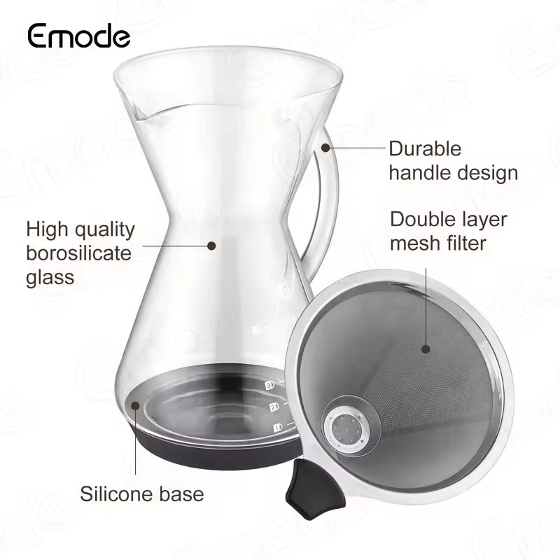 400ml Heat Resistant Borosilicate Glass Coffee Maker Pour Over Glass Coffee Pot With Stainless Steel Strainer