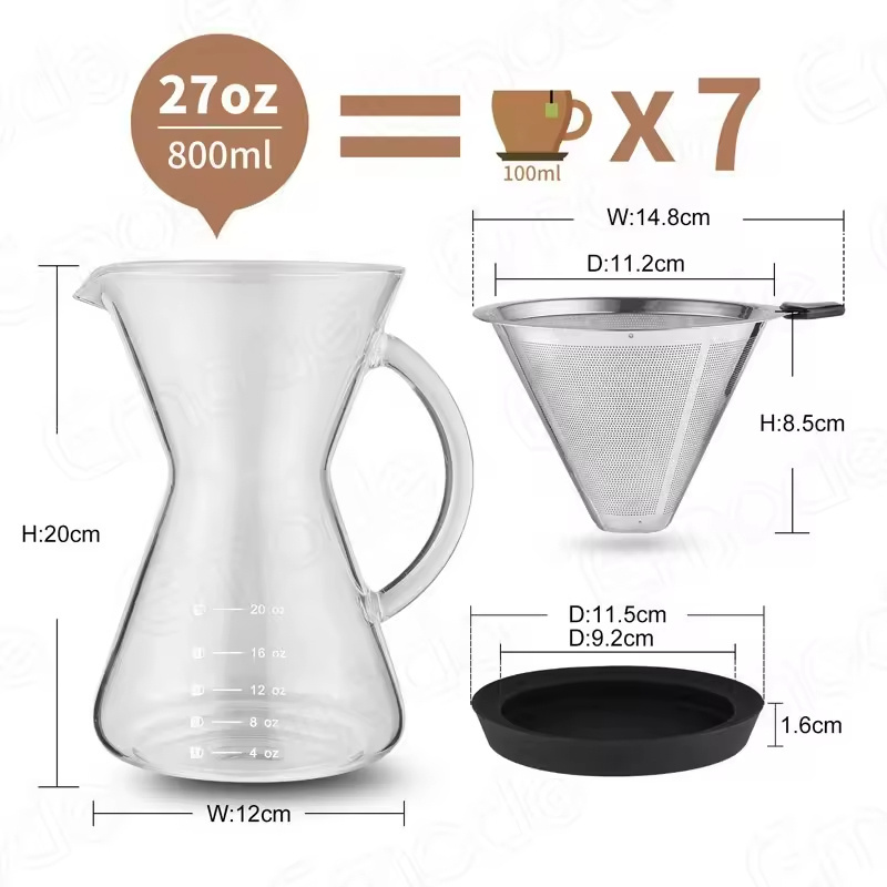 400ml Heat Resistant Borosilicate Glass Coffee Maker Pour Over Glass Coffee Pot With Stainless Steel Strainer