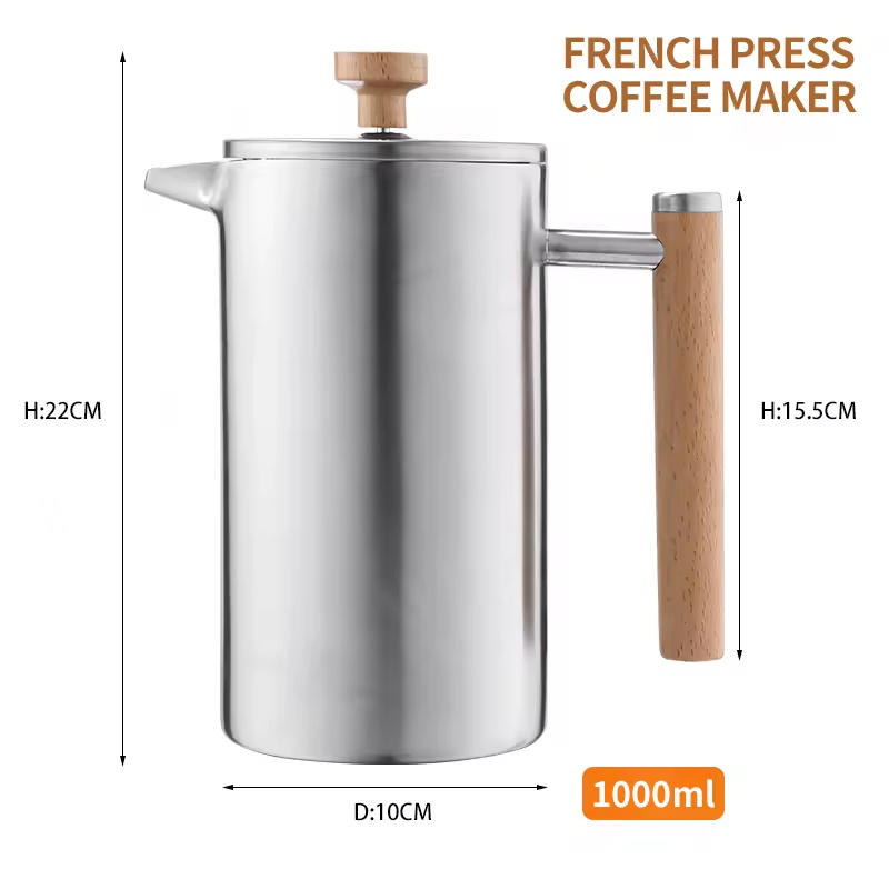 Food Grade Espresso Tools Stainless Steel Insulated 34oz 1000ML French Coffee Pot Tea Press Coffee Maker