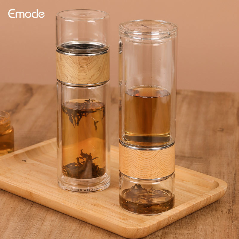 Emode 12oz Glass Tea Tumbler Glass Travel Tea Mug for Loose Leaf Tea Fruit and Cold Brew Coffee Travel Cups