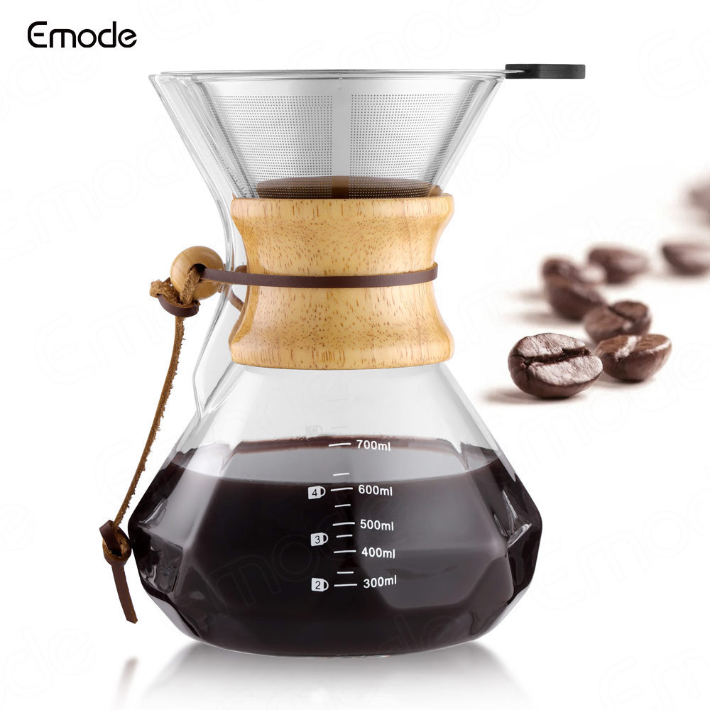 Emode Cold Brew Coffee Maker 800ml Glass Pour Over Maker with Bamboo holder and Coffee Dripper Coffee Maker