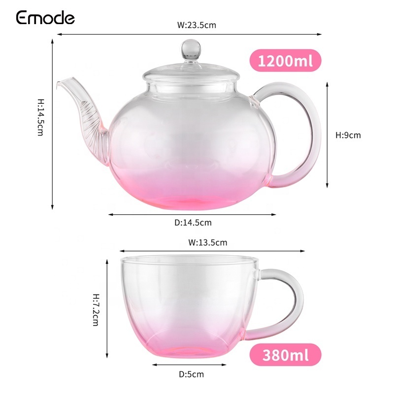 Emode Glass Tea Pot with Tea Cups Removable Infuser Blooming and Loose Leaf Tea Maker and Teacups Set, Stovetop Microwave Safe