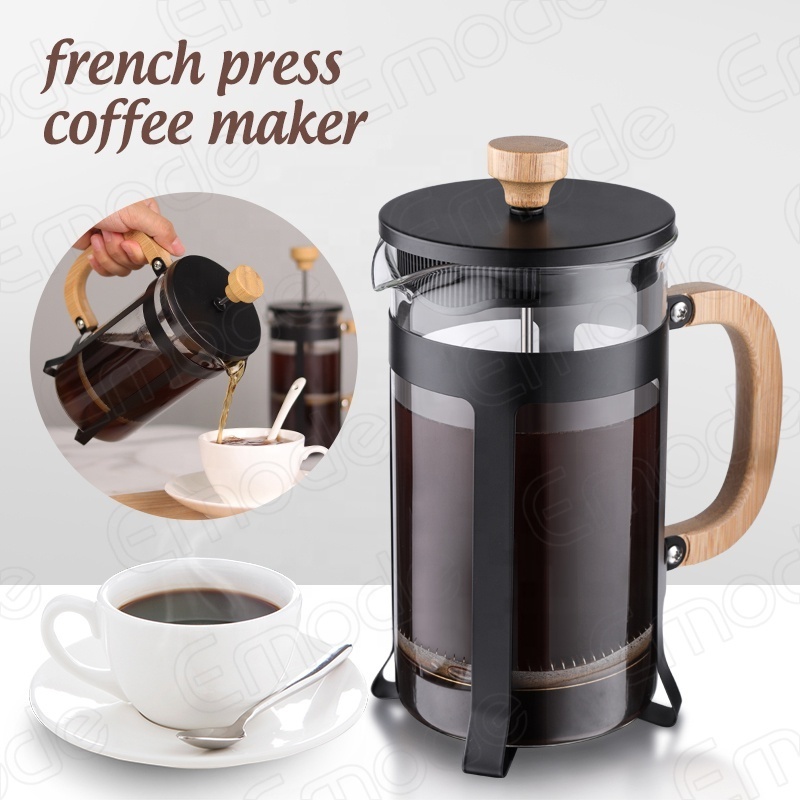 French Press Coffee Maker 34oz Bamboo Coffee Pot Heat Resistant Borosilicate Glass Coffee Press