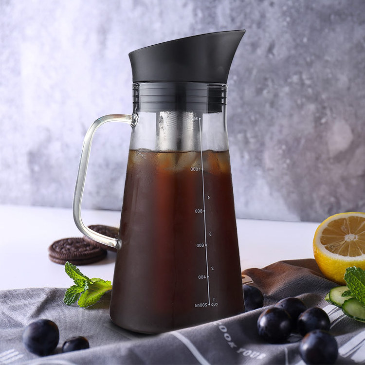 Cold Coffee Pot SHATTER-RESISTANT Restaurant Glass Decanter Carafe 42oz Glass Handle Coffee Pot Glass Pour Over Coffee Maker