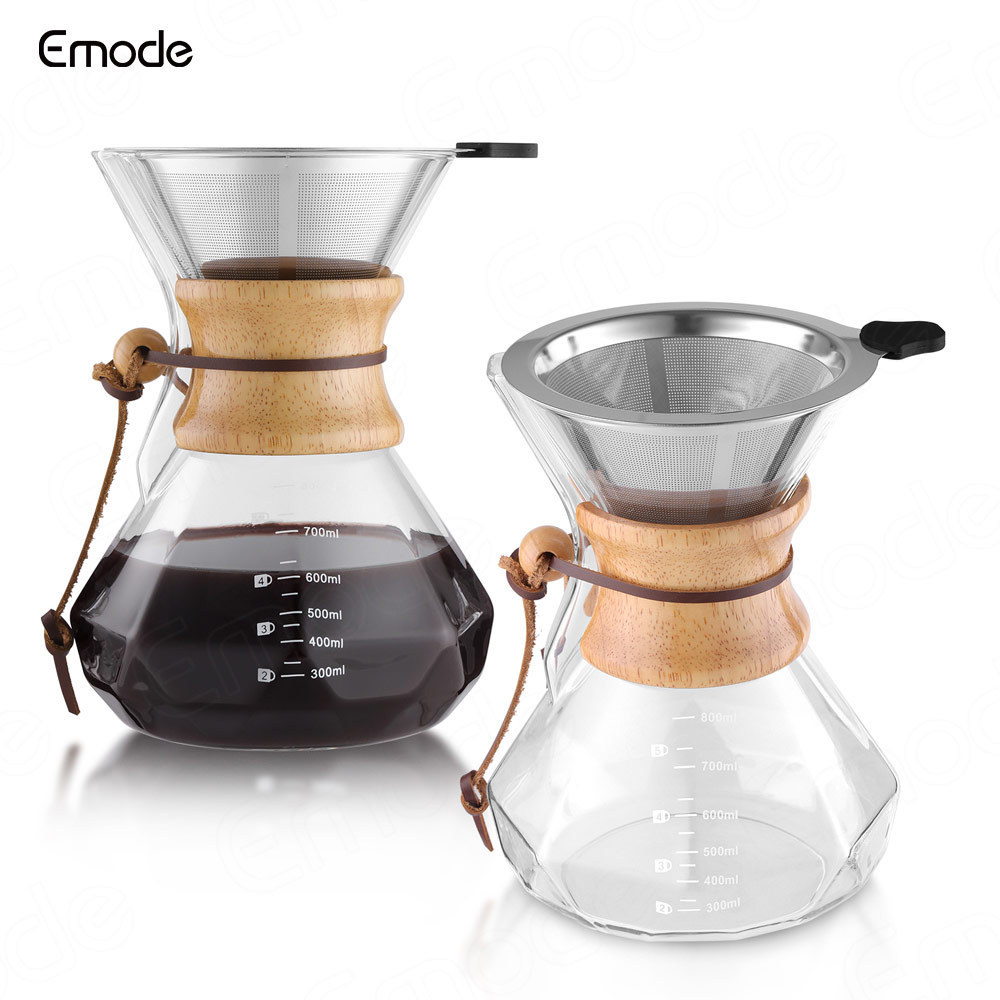 Emode Cold Brew Coffee Maker 800ml Glass Pour Over Maker with Bamboo holder and Coffee Dripper Coffee Maker