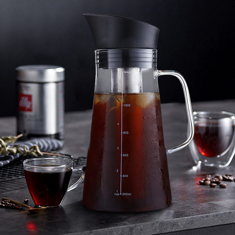 Cold Coffee Pot SHATTER-RESISTANT Restaurant Glass Decanter Carafe 42oz Glass Handle Coffee Pot Glass Pour Over Coffee Maker