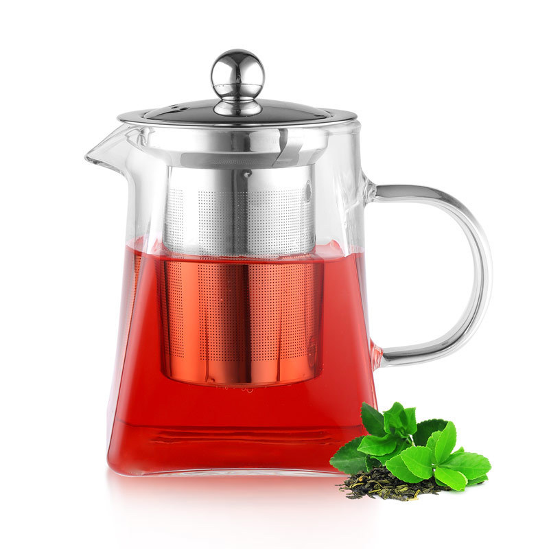 Modern 500 ml Borosilicate Square Glass Tea Pot with Infuser and Strainer Clear Leaf Teapot for Loose Tea