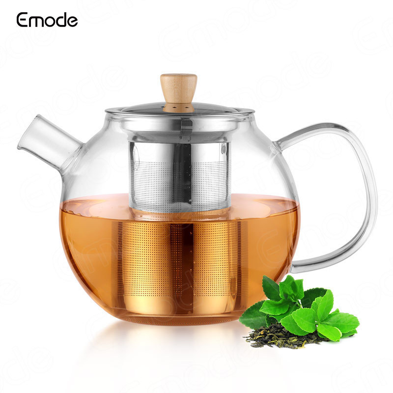 Emode Tea pot with Removable Tea Infuser Stovetop Safe Glass Brewed Teapot Borosilicate Glass