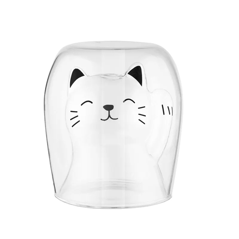 Creative Little Cat Shape Double Layer Borosilicate Glass With Wall Tea Glass Cup Without Handle Coffee Mug