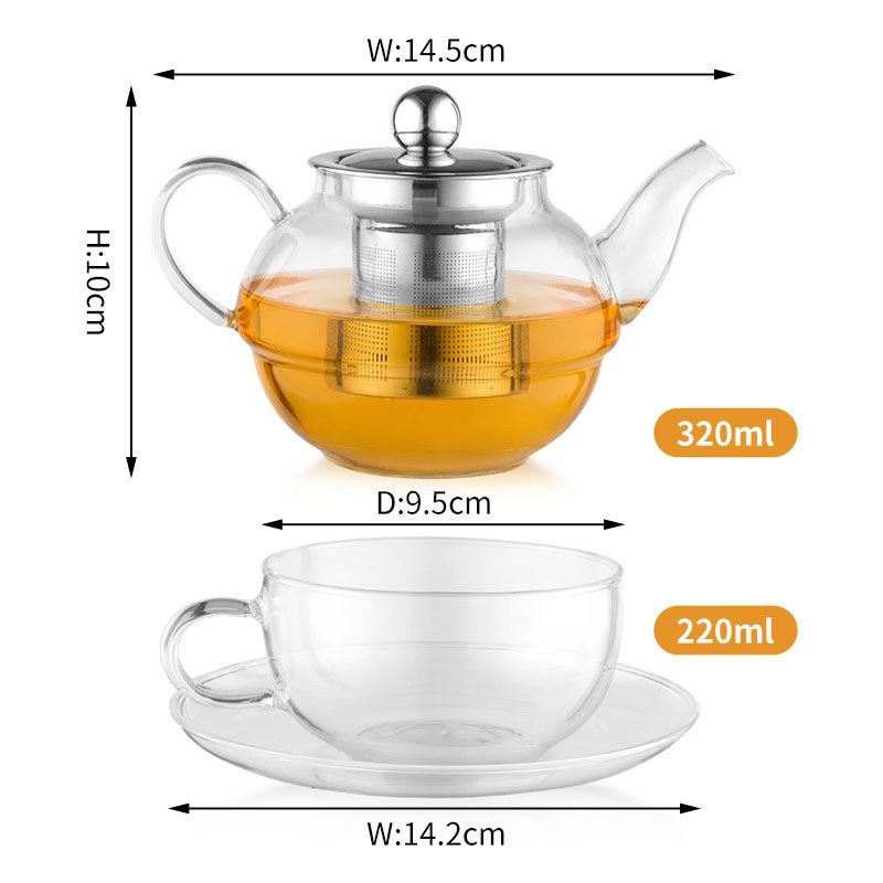 Emode 300ml Glass Teapot with Removable Infuser Stovetop Safe Tea Pot With Handle Tea Cup Coffee & Tea Sets