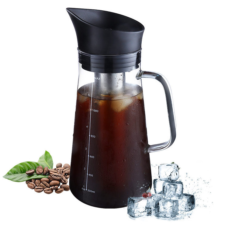 Moka Pot Stainless Steel 1300 ml Glass Cold Brew Coffee Maker With Stainless Steel Filter