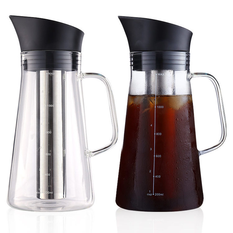 Moka Pot Stainless Steel 1300 ml Glass Cold Brew Coffee Maker With Stainless Steel Filter