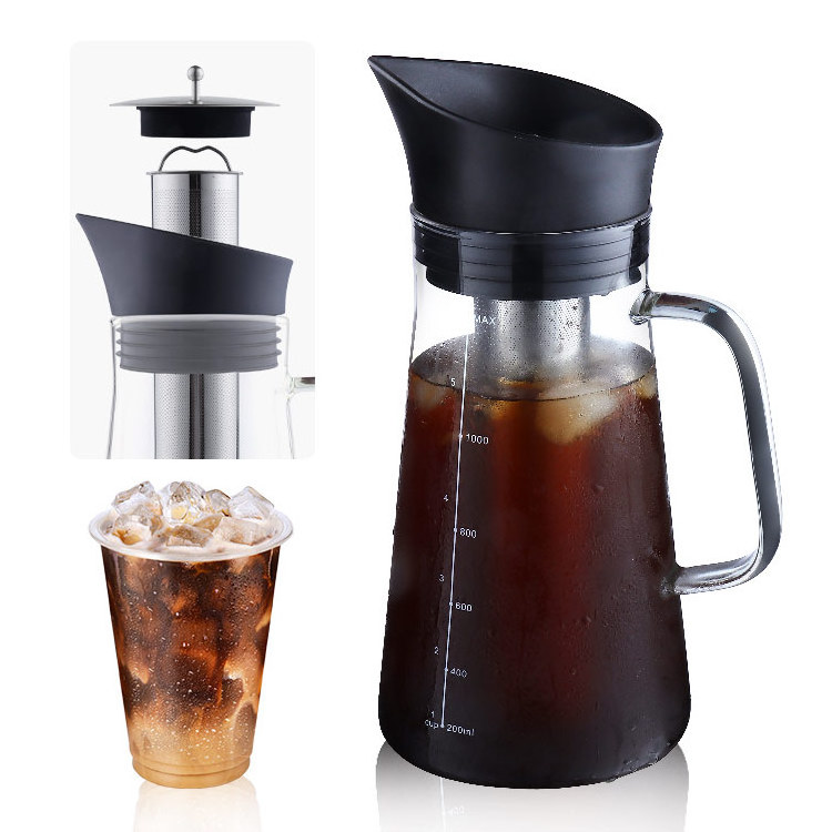 Moka Pot Stainless Steel 1300 ml Glass Cold Brew Coffee Maker With Stainless Steel Filter