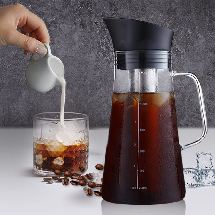 Cold Coffee Pot SHATTER-RESISTANT Restaurant Glass Decanter Carafe 42oz Glass Handle Coffee Pot Glass Pour Over Coffee Maker