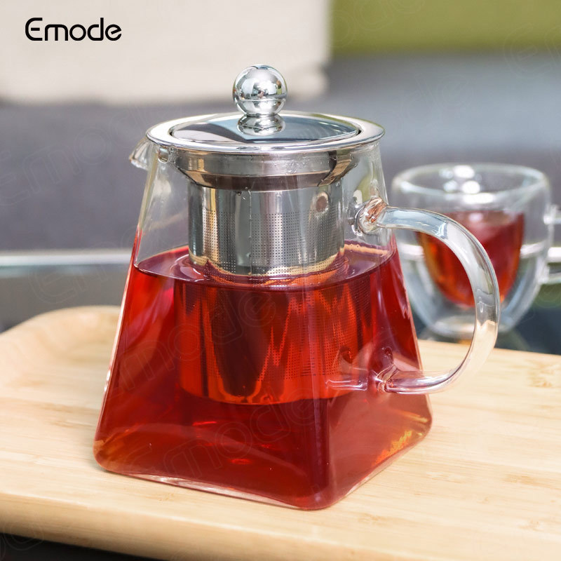 Modern 500 ml Borosilicate Square Glass Tea Pot with Infuser and Strainer Clear Leaf Teapot for Loose Tea