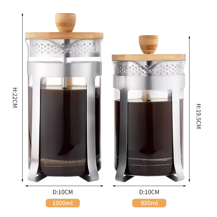 350ml 600ml 800ml 1000ml High-end Borosilicate Glass French Press Tea and Coffee Maker With Bamboo Lid & Handle