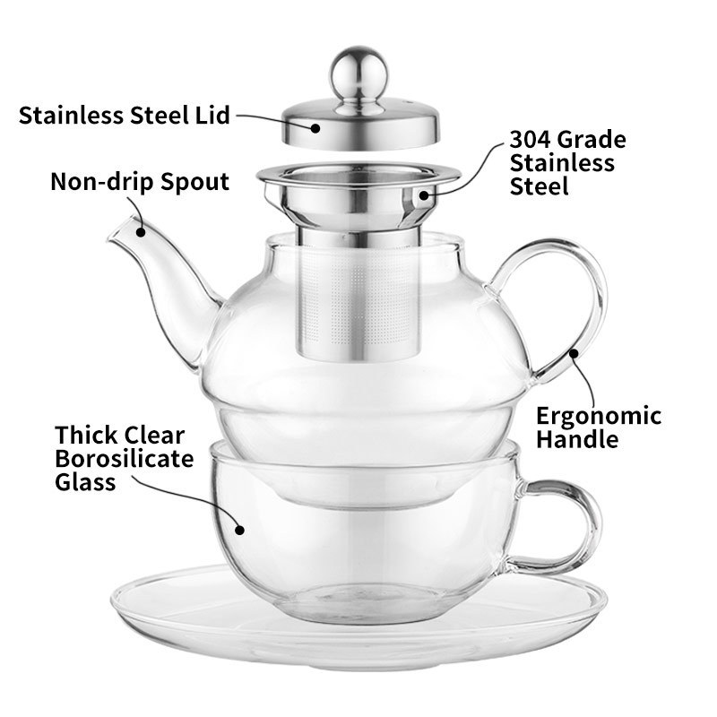 Emode 300ml Glass Teapot with Removable Infuser Stovetop Safe Tea Pot With Handle Tea Cup Coffee & Tea Sets