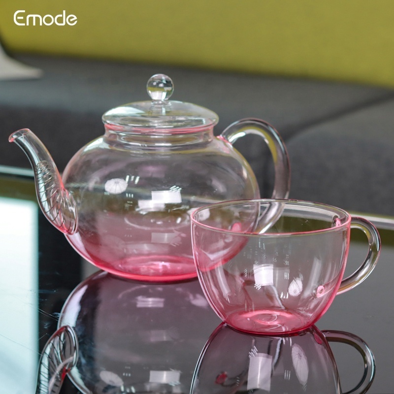 Emode Glass Tea Pot with Tea Cups Removable Infuser Blooming and Loose Leaf Tea Maker and Teacups Set, Stovetop Microwave Safe