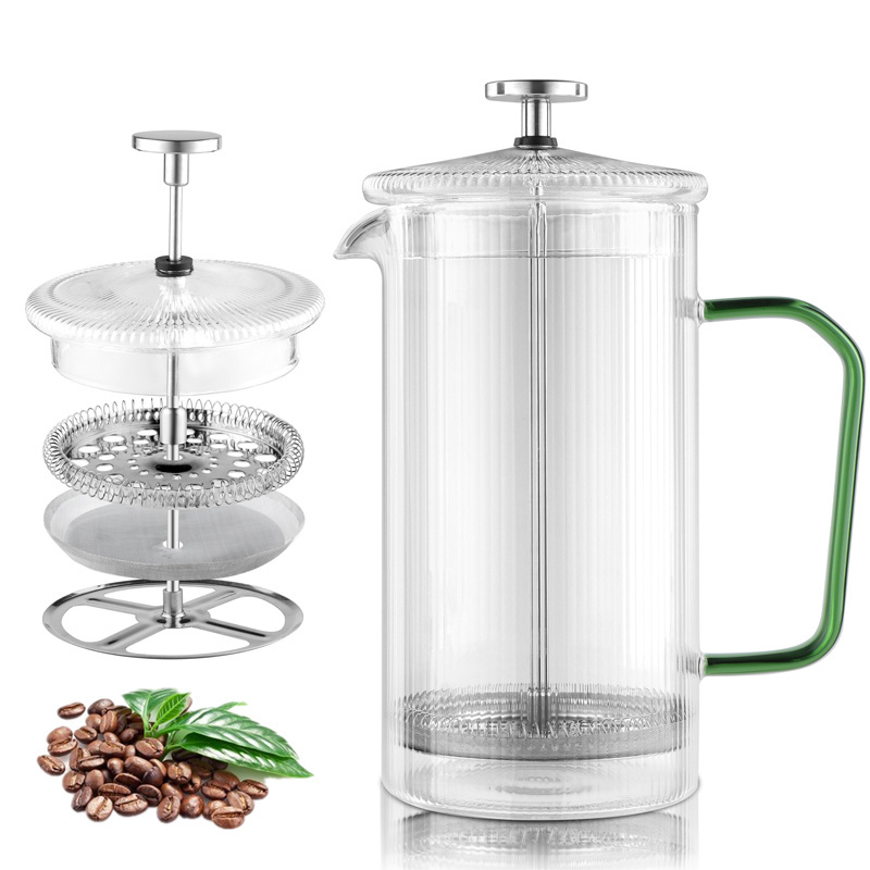 Emode High borosilicate glass french press new arrival coffee plunger 32OZ Coffee press vertical stripes carafe