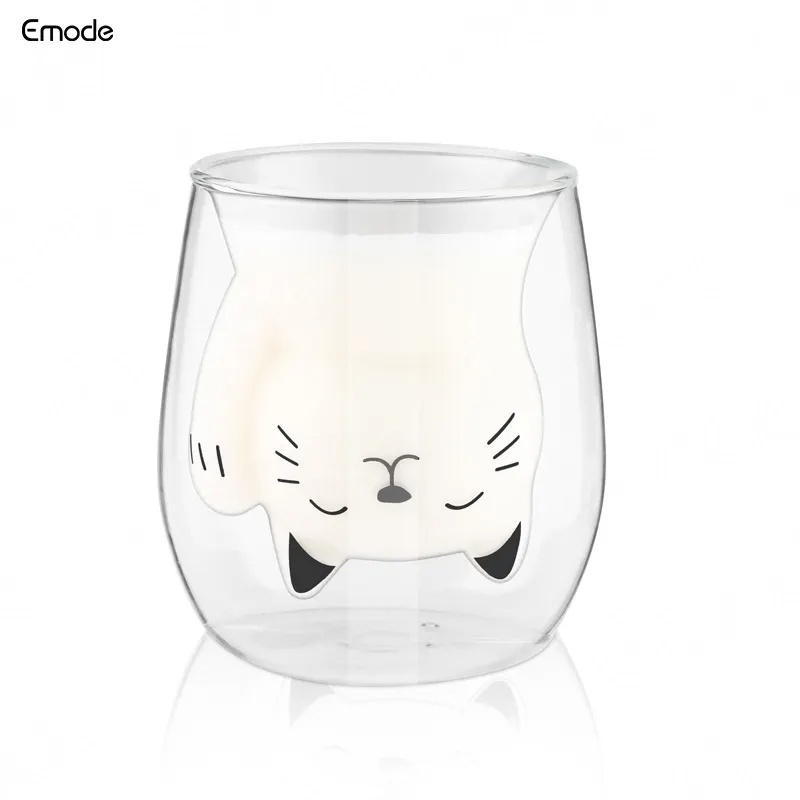 Creative Little Cat Shape Double Layer Borosilicate Glass With Wall Tea Glass Cup Without Handle Coffee Mug