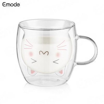 250ml Cute Dog Cat Mug Glass Double Wall Glass Coffee Milk Flower Tea Cup,Gift for Office Birthday Christmas