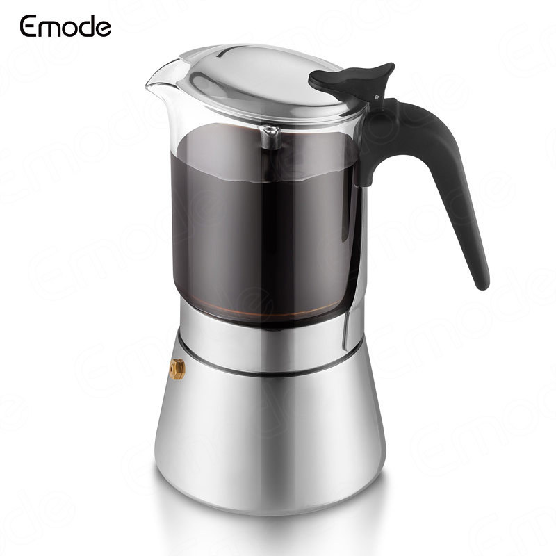 Emode 9cups Metal Moka Pot Glass Coffee Maker Espresso Coffee Maker Italian Portable Stainless Steel Coffee Maker