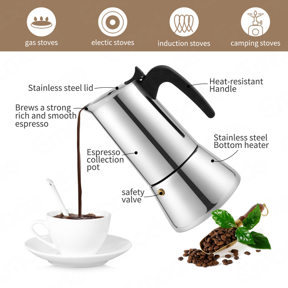 Italian Stovetop Induction Coffee Filter Percolator Espresso Coffee Pot Maker 304 Stainless Steel Moka Pot