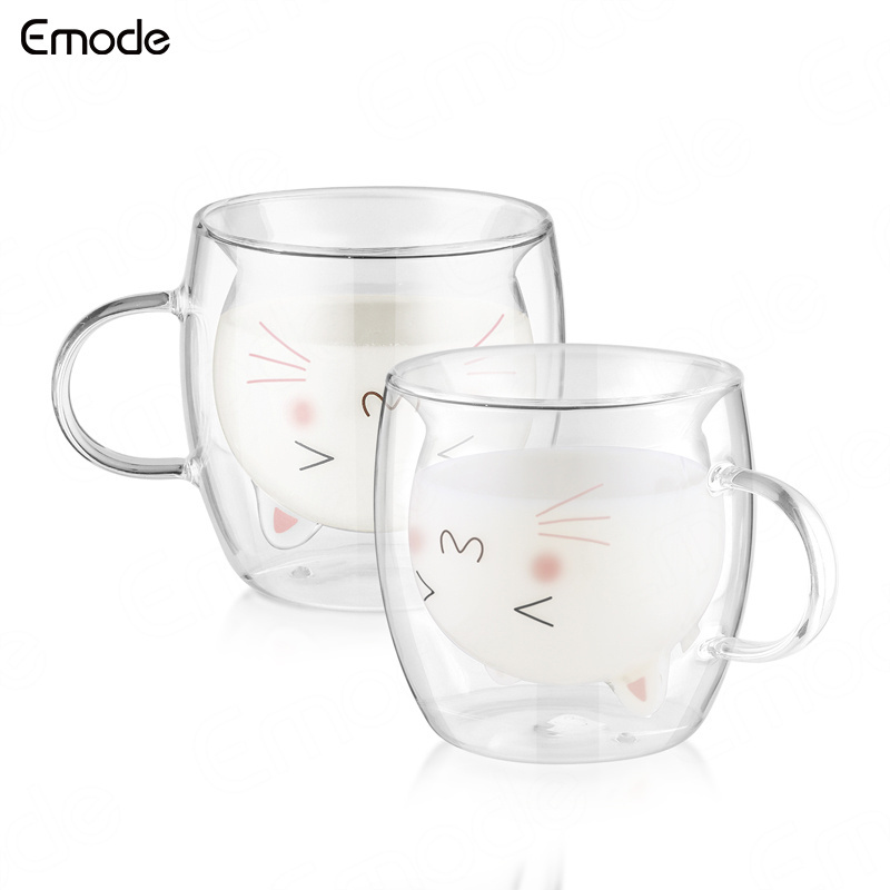 250ml Cute Dog Cat Mug Glass Double Wall Glass Coffee Milk Flower Tea Cup,Gift for Office Birthday Christmas