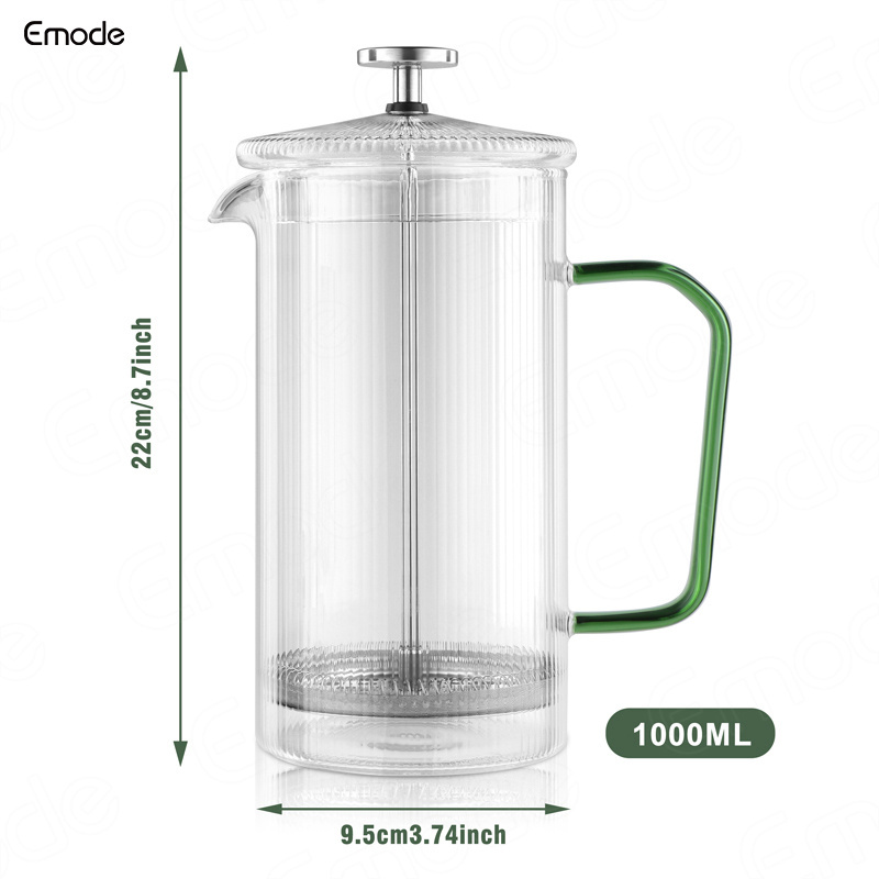 Hot Selling 1000ml Fluted  Borosilicate Glass French Press Coffee And Tea Maker