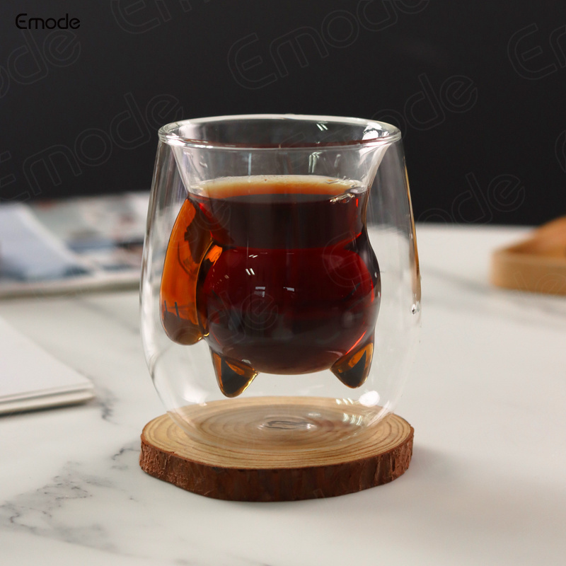 250ml New Design Creative Little Cat Shape Double Layer Borosilicate Glass With Wall Tea Glass Cup Without Handle Coffee Mug