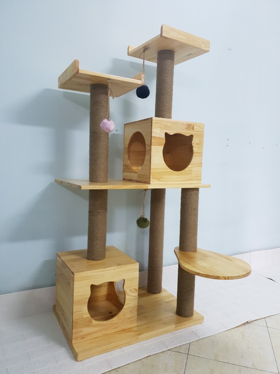 Cat Climbing Frame Tree Real Branch Enchlosure Wooden House Cat Tree With Litter Box Natural Pet Toy Rope Pot