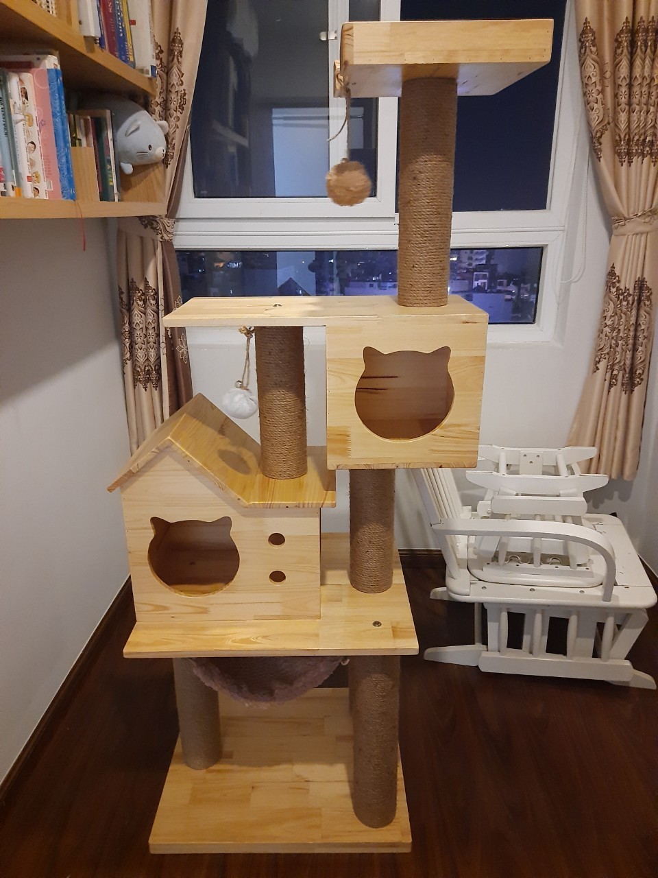 Cat Climbing Frame Tree Real Branch Enchlosure Wooden House Cat Tree With Litter Box Natural Pet Toy Rope Pot