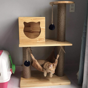 Cat Climbing Frame Tree Real Branch Enchlosure Wooden House Cat Tree With Litter Box Natural Pet Toy Rope Pot