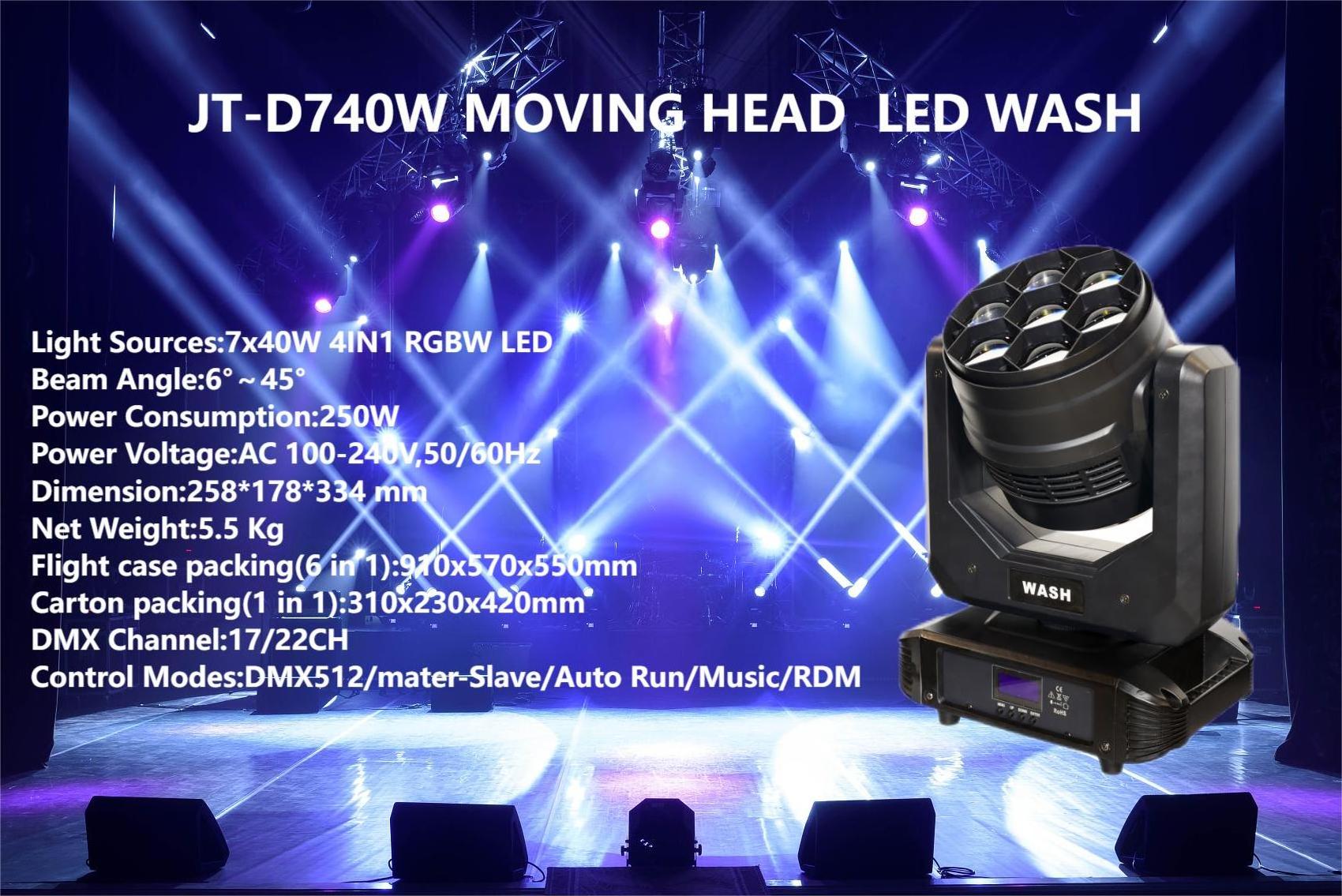 Joyfirst 7*40W LED Beam Moving Head Light Zoom for Stage Concerts Nightclubs