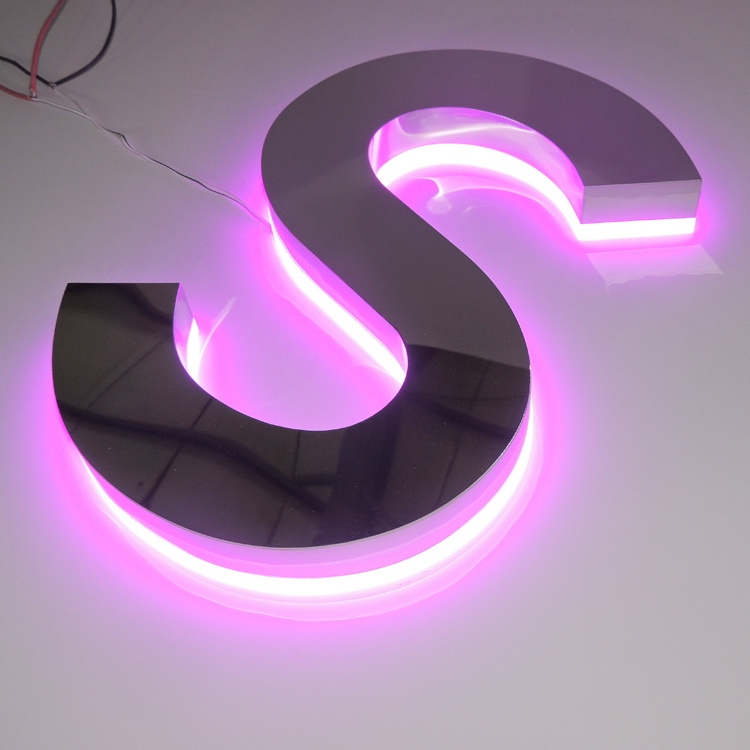 2021 Best Selling Store name 3d Brush Stainless Steel Backlit Letter Back Halo light Sign