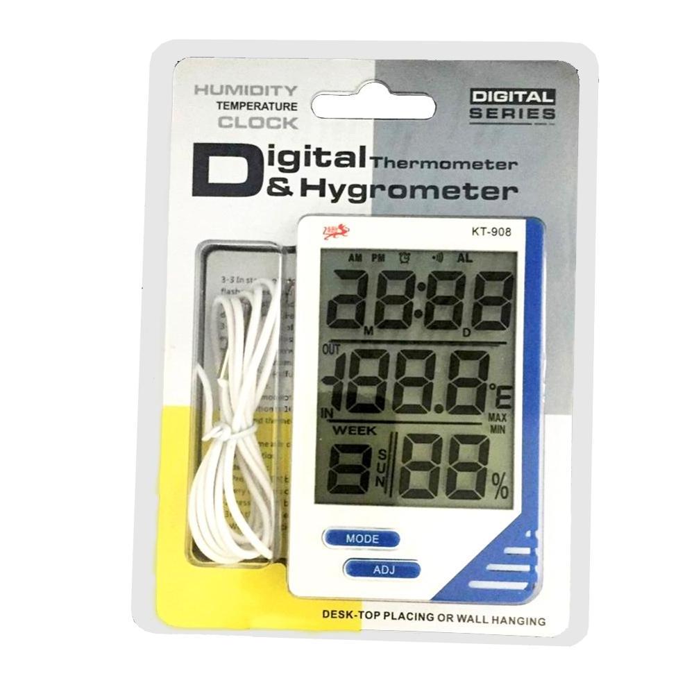 Large LED Display Outdoor indoor digital thermometer hygrometer KT908 with sensor wire and clock display