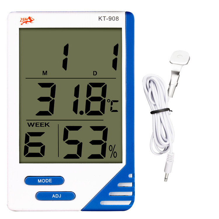 Large LED Display Outdoor indoor digital thermometer hygrometer KT908 with sensor wire and clock display