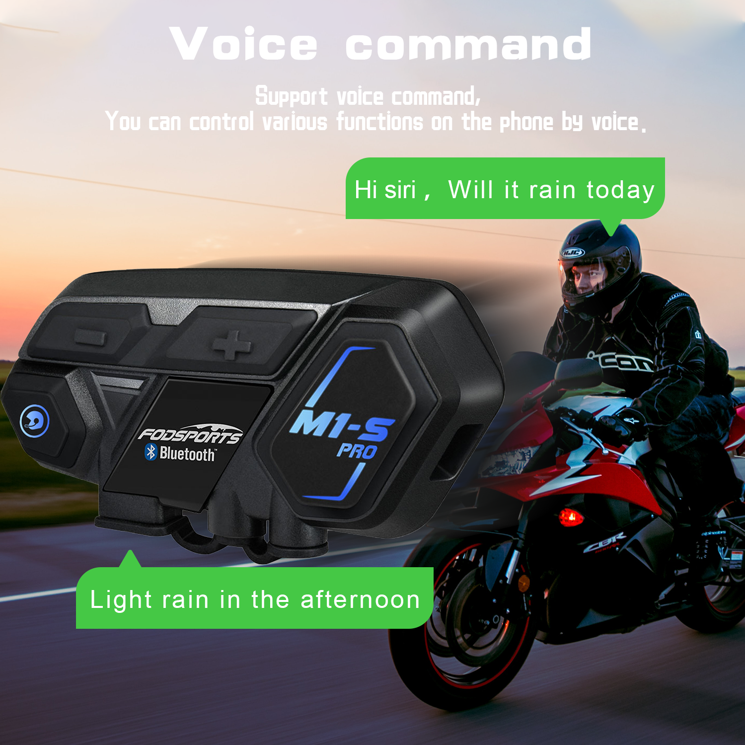 Fodsports M1-S Pro Helmet Intercom 8 Riders 2000m Bluetooth Intercom Motorcycle Headset