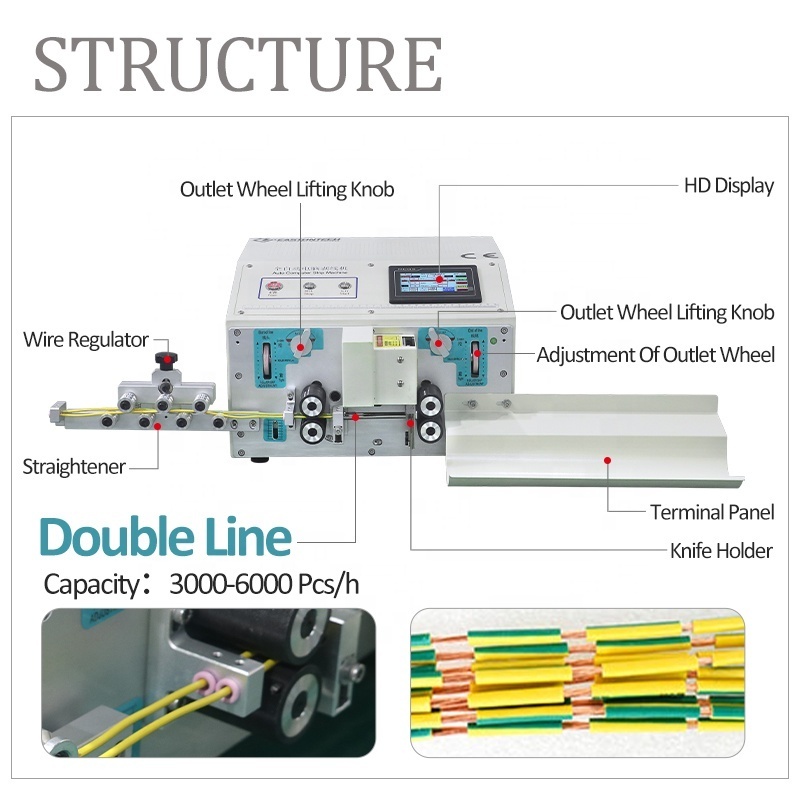 508C Latest Style Cost-Effective Fully Automatic Double Wire Cable Cutting And Stripping Machine For Wire 0.1-6 Mm2