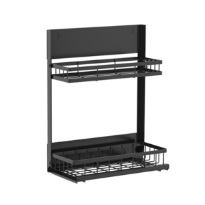 WIREKING Magnetic Metal Spice Rack Double Layer Spice Holder Foldable Storage Rack for Refrigerator Narrow