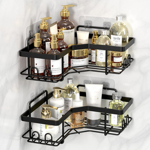 WIREKING Adhesive Bathroom Shower Shelves Shower Caddy 2 Set Bathroom Organizer Basket Shelf for Inside Shower with 5 Hooks