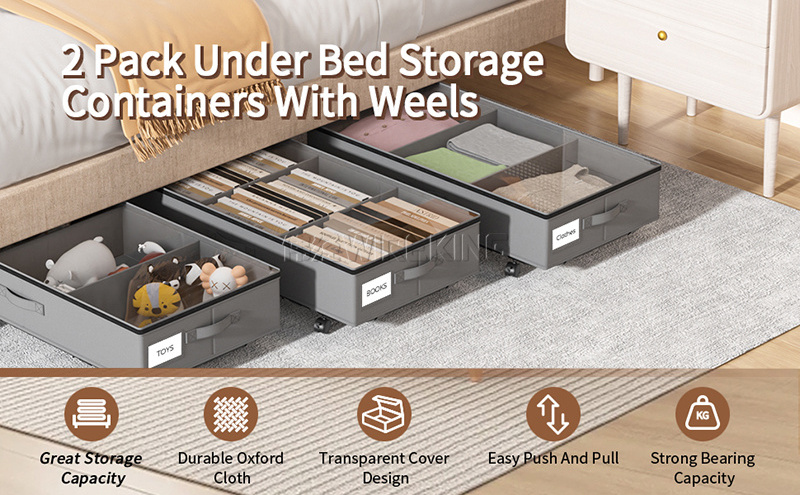 WIREKING 2 Pack Storage Bins Under Bed Storage Containers Under Bed Storage Drawer with Wheels